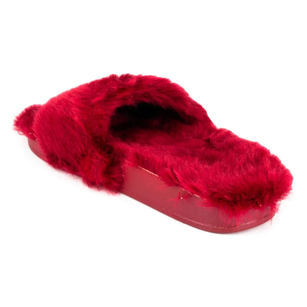 Womens Red Faux Fur Slipper