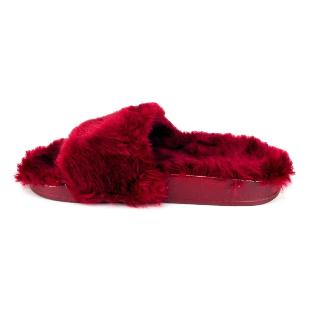 Womens Red Faux Fur Slipper
