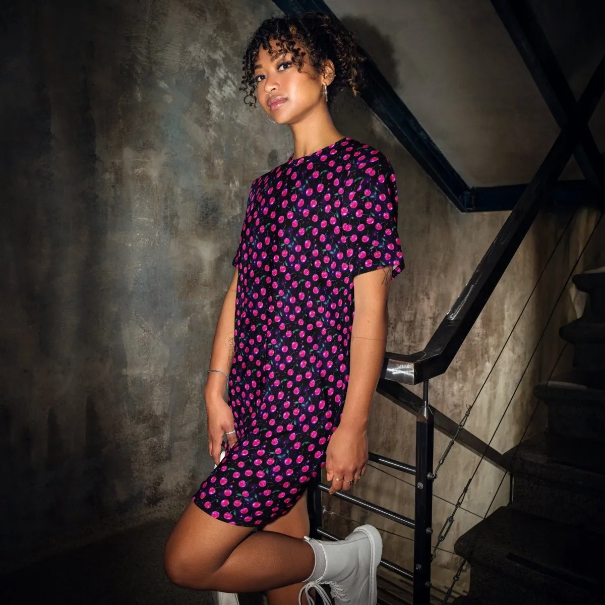 Y2K Cherry Print Oversized T-shirt Dress 2XS-6XL Comfy Ladies Apparel