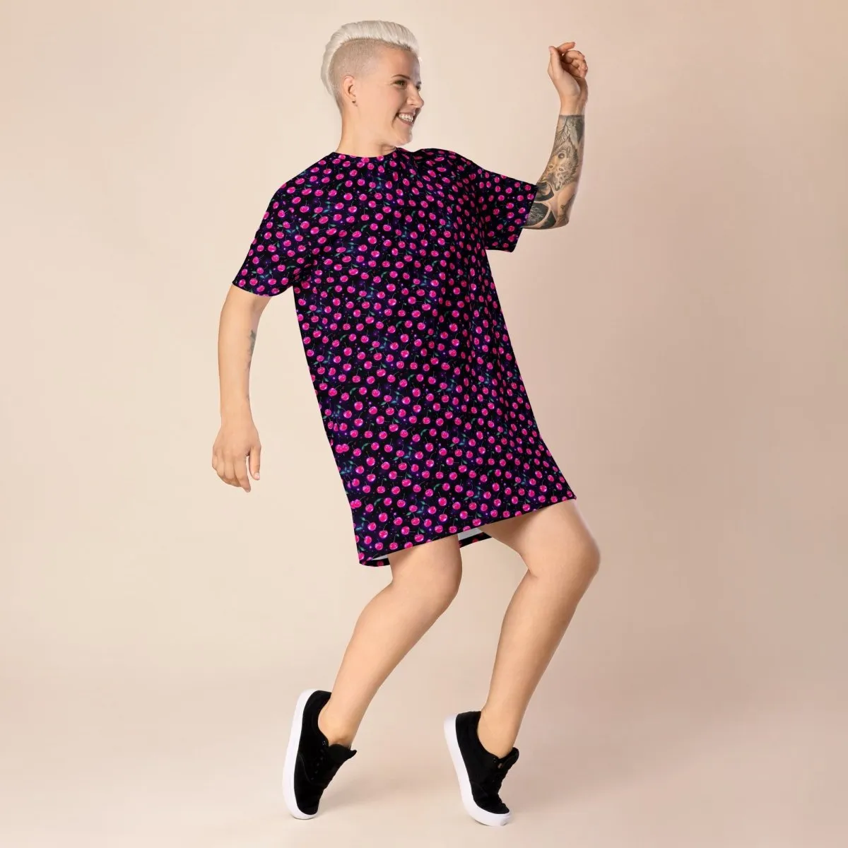 Y2K Cherry Print Oversized T-shirt Dress 2XS-6XL Comfy Ladies Apparel