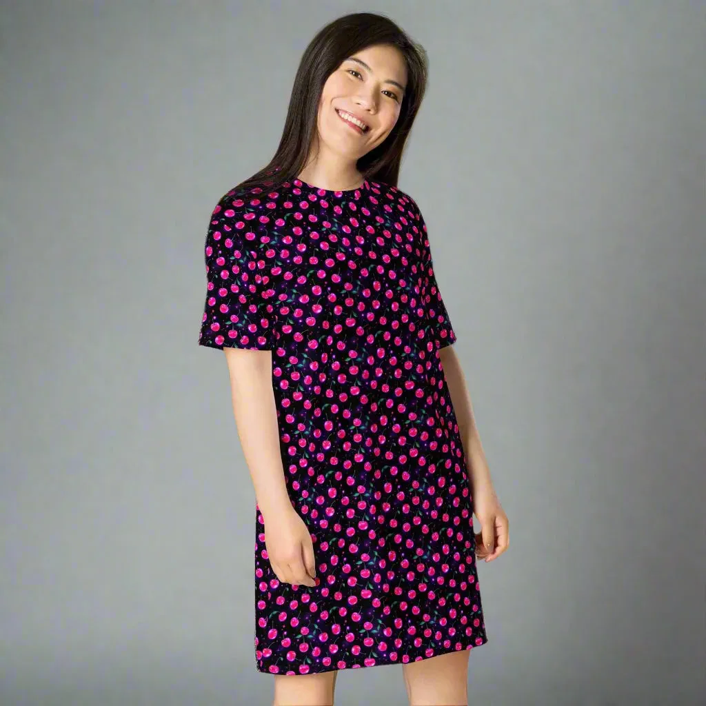 Y2K Cherry Print Oversized T-shirt Dress 2XS-6XL Comfy Ladies Apparel