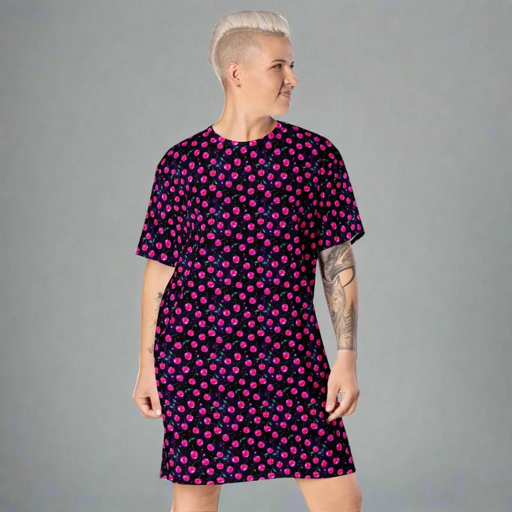 Y2K Cherry Print Oversized T-shirt Dress 2XS-6XL Comfy Ladies Apparel