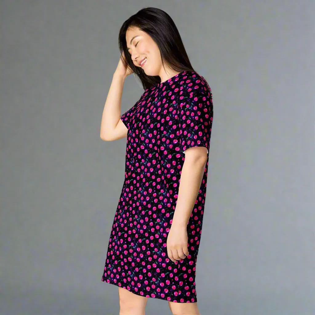 Y2K Cherry Print Oversized T-shirt Dress 2XS-6XL Comfy Ladies Apparel